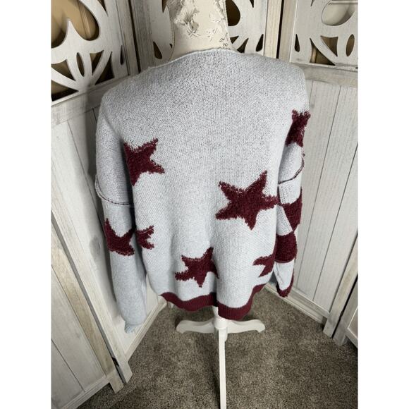 Pol Star Checkered Colorblock Grey Maroon Open Knit Cardigan Size Small - Picture 3 of 7